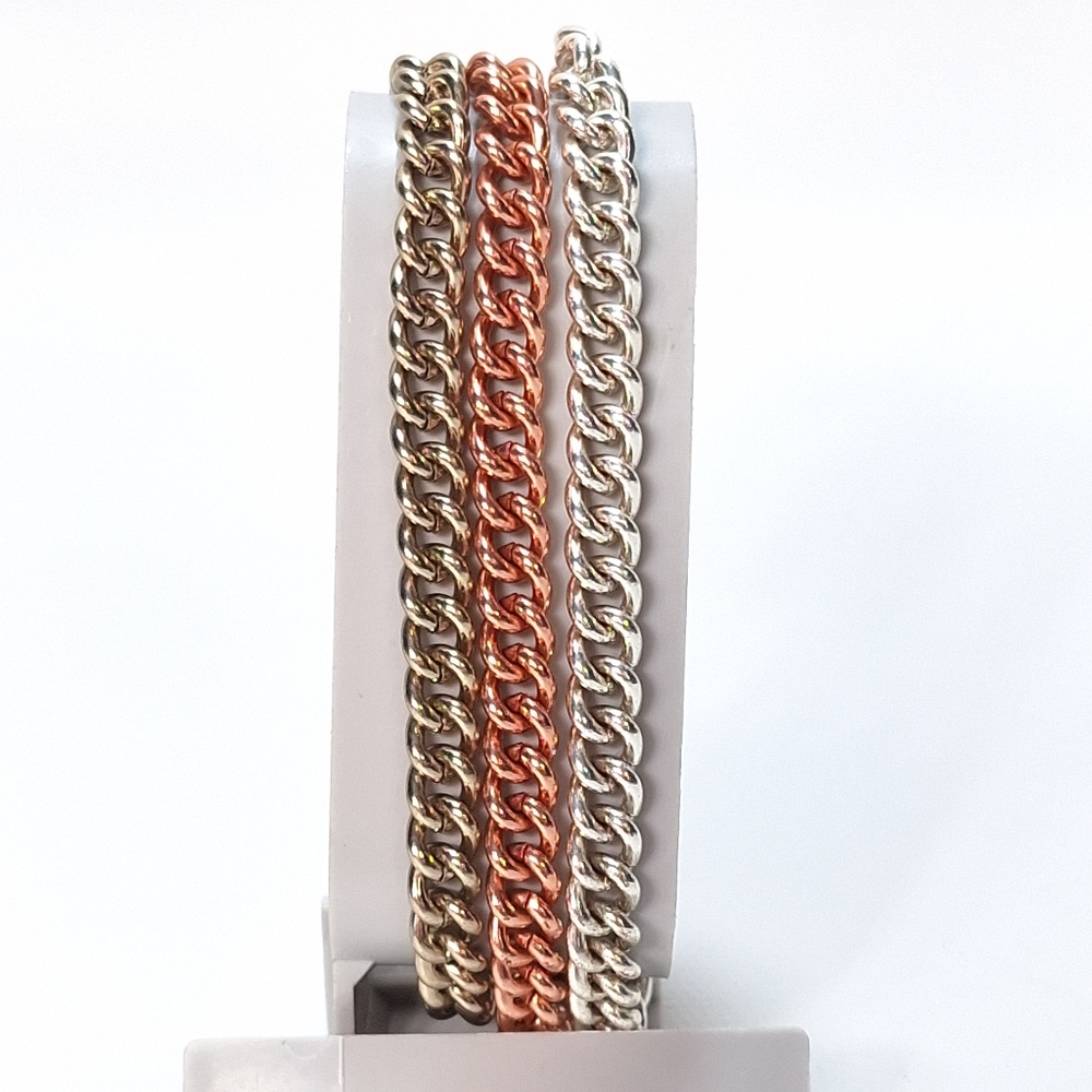 Tri Tone Metal Multi Chain Link Bracelet
